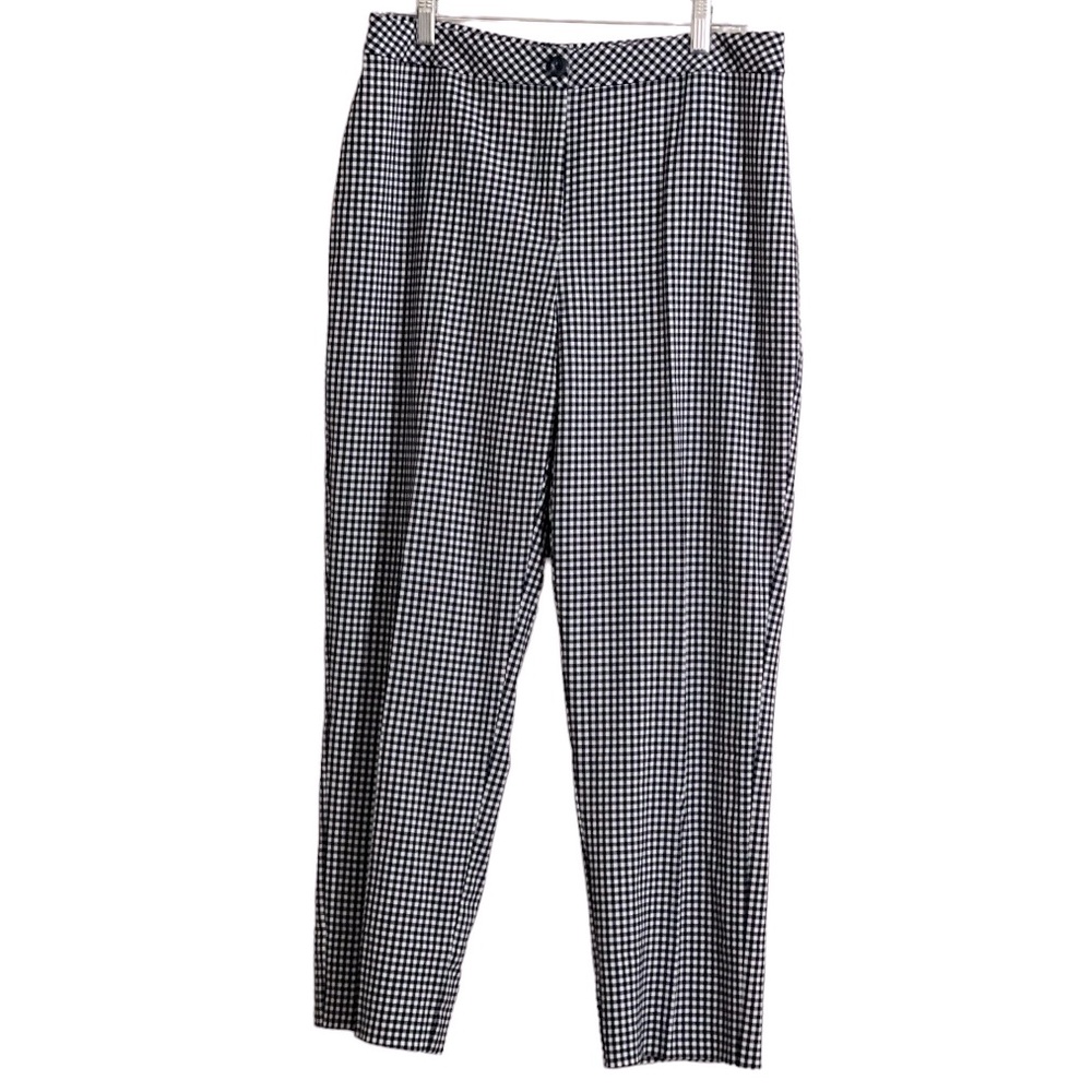 Susan Graver Weekender Pants Sz 12 Navy Blue & White Gingham Stretch High Waist